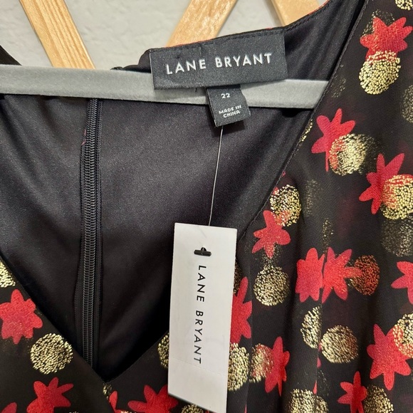 NWT! Lane Bryant Black and Red Gold Metallic Fitted Midi Faux Wrap Dress Size 22 - Picture 7 of 9